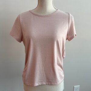 Women's Crew Neck Pink Short Sleeve Top w Gathered Sides